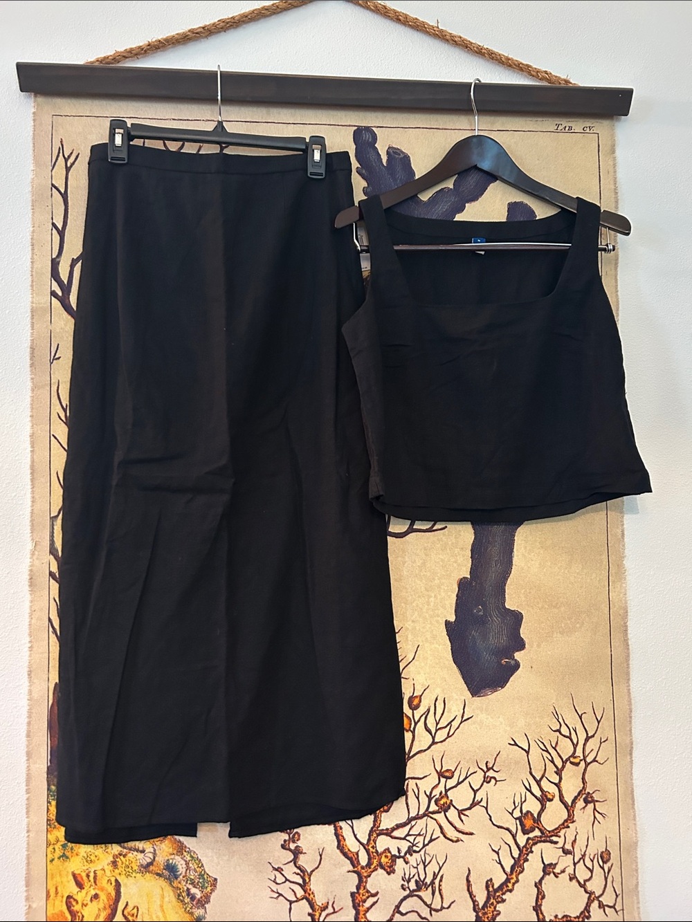 Old Navy Linen Black Maxi Skirt with Matching Black Tank Top Set
